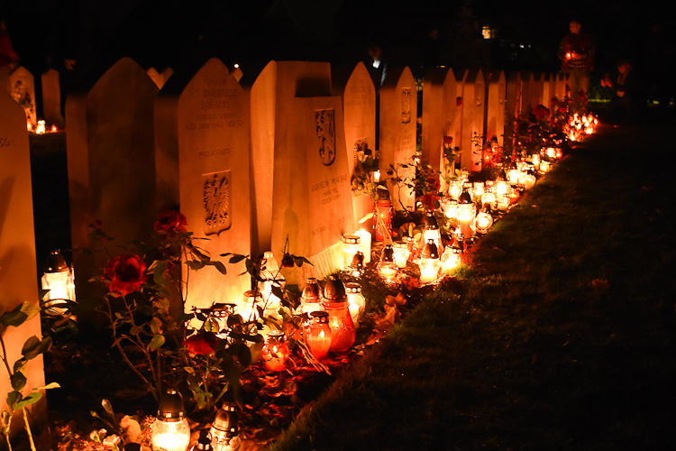 Polish war graves on All Saints Day in Corstorphine Hill cemetery, Edinburgh.