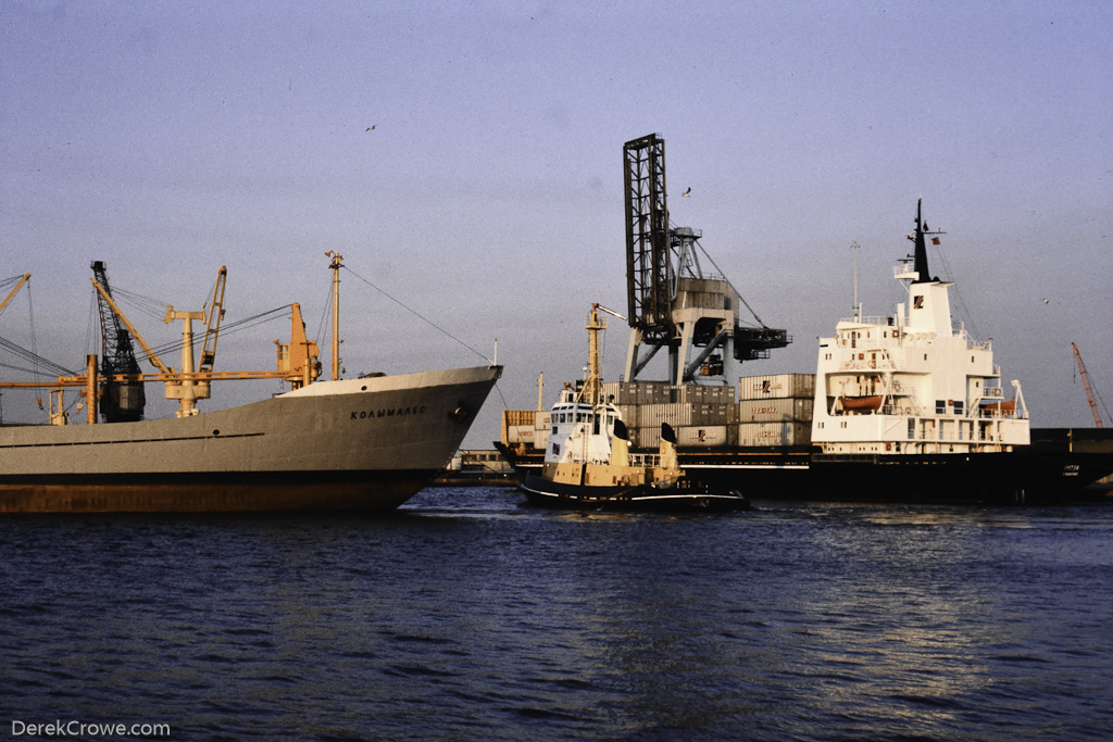 Kolymales Soviet Cargo Ship - Carron Tug - Imtor Container Ship - Grangemouth Docks